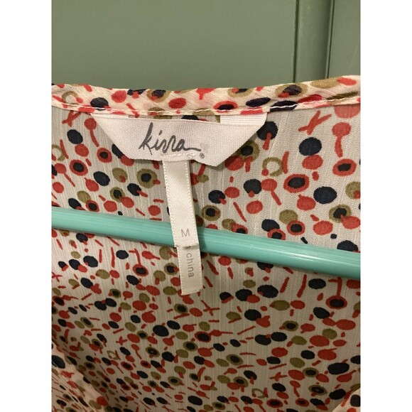 Kirra Womens Sz M Multicolor Pintuck Semi Sheer 3/4 Sleeve Blouse Peasant Fairy - Picture 4 of 10